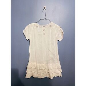 Vintage Girls Cotton White Dress Victorian Style Crochet & Button Detail No Tags